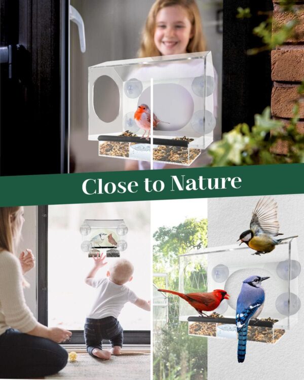 E-SMARTER Window Bird Feeder, Sturdy and Durable Bird Window Feeder with 6 Strong Suction Cups, Wet and Dry Separation Removable Magnetic Tray, Clear Bird Feeder for Window for Wild Bird, Small Bird - Image 7