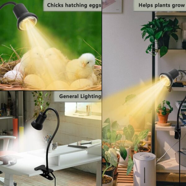 Reptile Heat Spotlight Light,Tortoise Heat Lamp,Basking Lamp with Ceramic Bulb Holder,Basking Lamp Without Bulb,E27 Clip Desk Lamp with 400mm Long Gooseneck for Aquarium,Snake, Turtle（without bulb） - Image 6