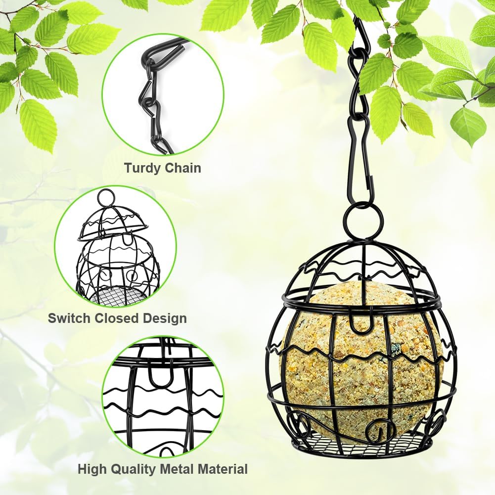 OFFCUP Fat Ball Bird Feeder, 4pcs Metal Fat Ball Bird Holder, Hanging Bird Feeder Holder Spherical with 4 S-shaped hooks for Outdoor Garden Wildlife Birds Finch Sparrow Robin (Black) - Image 3