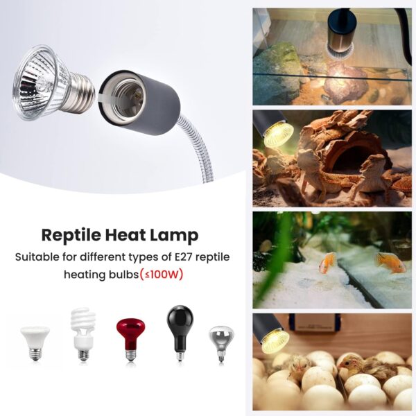 Bonlux Reptile Heat Lamp 25W E27 Basking Lamp for Tortoise Spot Holder Clamp UVA UVB Bulbs 360° Adjustable Metal Gooseneck Hose for Turtles, Snakes, Lizards with 2x25W Heat Spotlight Bulbs - Image 2