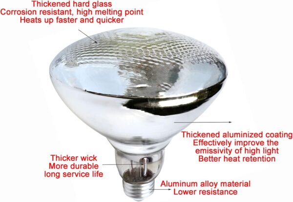 51buyoutgo 200W Thickened Infrared Heat Lamp Bulb for Puppies Reptiles Chicks Tortoise Poultry, Puppy Reptile Heat Lamp, Ceramic Chicken Reptile Tortoise Basking Heat Lamp Bulb - Image 4