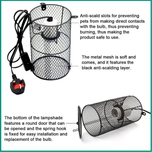 Plus Size Reptile Heat Lamp Holder, Heating Light Bulbs Lampshade Anti-Scald Heater Guard with Switch for Lizard Turtle Snake Birds Chick - Image 4