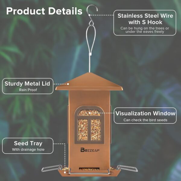 Buzzeap Bird Feeder for Outside Hanging, Bird Seed for Outside Wild Bird Feeders for Garden Yard Outdoor Decoration, Chew-Proof and Rust-Proof - Image 2