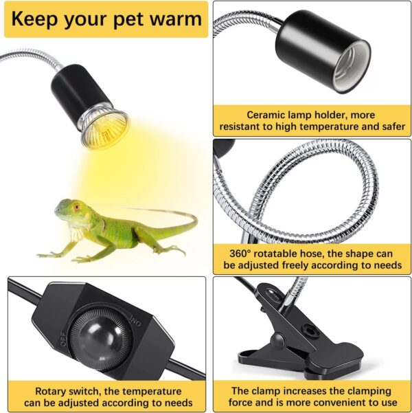 Tortoise Heat Lamp Tortoise Accessories, Reptile Light for Flora and Fauna, 360°Flexible Rotating Heating Light with UK Plug, E27 Reptile Aquarium Heat Lamp with Adjustable Brightness(without Bulb) - Image 3