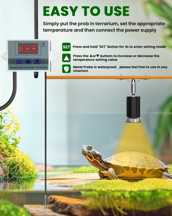 BrightArk Dimmable Reptile Heat Lamp, Heat Lamp for Reptiles with Thermometers, E27 Reptile Ceramic Heat Lamp Holder, Heat Lamp for Tortoise, Chicks, Puppies, AC220-240V - Image 3