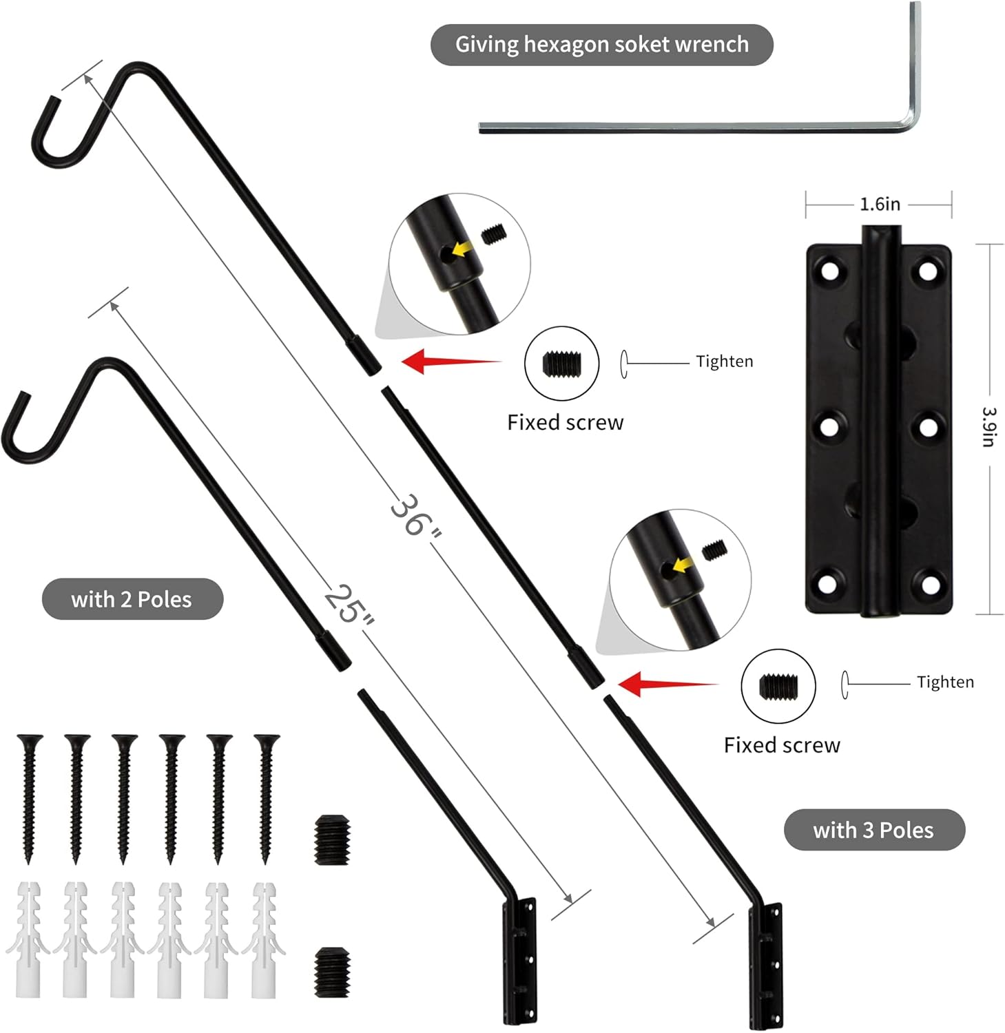 Juegoal Heavy Duty Deck Hook, 25 Inch to 36 Inch Wall Mounted Extended Reach Deck Hook Wall Pole Plant Bracket for Hanging Bird Feeder, Plants, Suet Baskets, Lanterns, Wind Chimes - Image 2