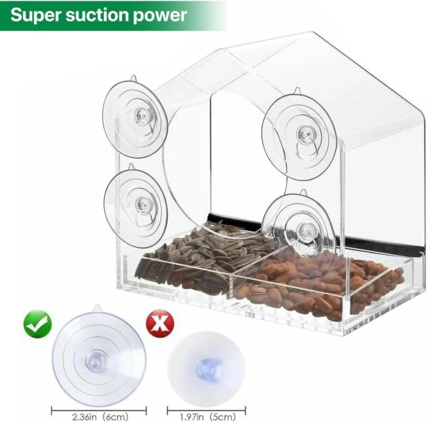 Bird Feeders, Window Bird Feeder Comes With 4 Strong Suction Cups And Removable Seed Tray, Squirrel Proof Bird Feeders, Acrylic Clear Bird Feeder Is A Garden Gift For Older Grandparents - Image 5