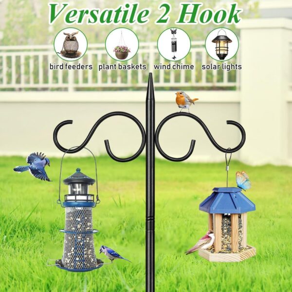 Bird Feeder Poles and Hangers, 2M Heavy Duty Bird Feeding Hanging Station Stand with base, Double Shepherds Crook Hooks FreeStanding for Outdoors Lantern Garden Lights Flower Basket, Black,1 Pack - Image 4