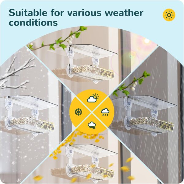 MrCrafts Nature Window Bird Feeder with Strong Suction Cups, Clear Window Bird feeders for Viewing, Bird Feeders for Outdoors Outside, Fits for Wild Birds, Chickadees, Unique Gift - Image 2