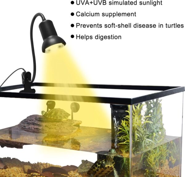 Reptile Heat Spotlight Light,Tortoise Heat Lamp,Basking Lamp with Ceramic Bulb Holder,Basking Lamp Without Bulb,E27 Clip Desk Lamp with 400mm Long Gooseneck for Aquarium,Snake, Turtle（without bulb） - Image 3
