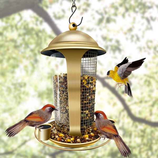 MLEPXBO Bird Feeders, Hanging Bird Feeder for Outside, 2 in 1 Metal Bird Feeder with Three Water Cups, 3.6 lb Large Capacity Seed Bird Feeders for Small Birds - Image 2