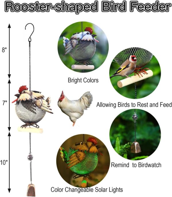 HSHD Solar Bird Feeders Squirrel-Proof for Outside,Cute Animal Shaped Birdfeeders,Bird feeder Gifts for Bird Lovers (Rooster Shaped) - Image 5