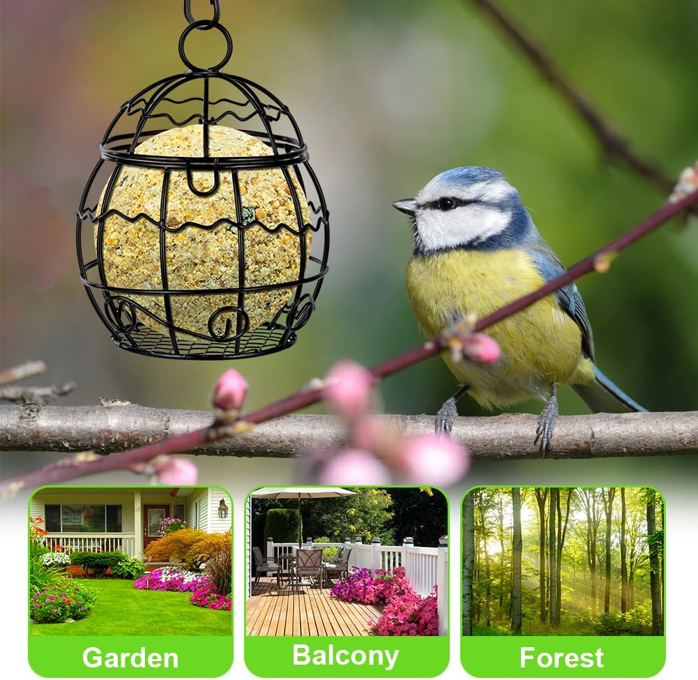 OFFCUP Fat Ball Bird Feeder, 4pcs Metal Fat Ball Bird Holder, Hanging Bird Feeder Holder Spherical with 4 S-shaped hooks for Outdoor Garden Wildlife Birds Finch Sparrow Robin (Black) - Image 7