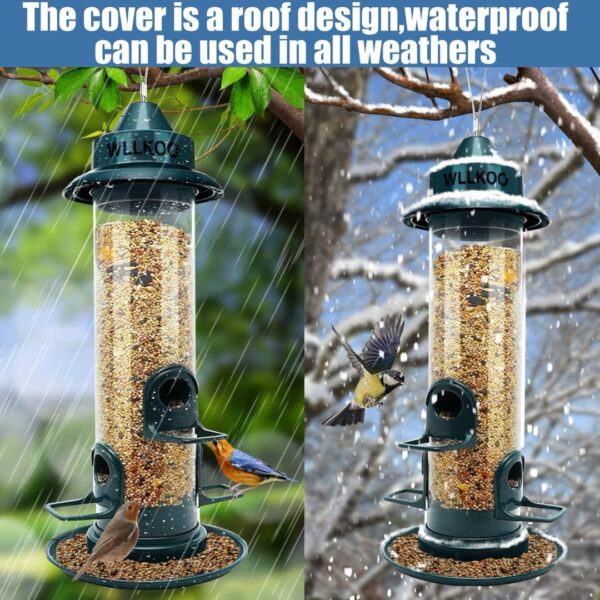 WLLKOO Bird Feeders for Outdoors Hanging, Premium Hard Plastic Bird Feeder with 4 Feeding Ports, Weatherproof & Steel Hanger, Attracting for Wild Birds - Image 6