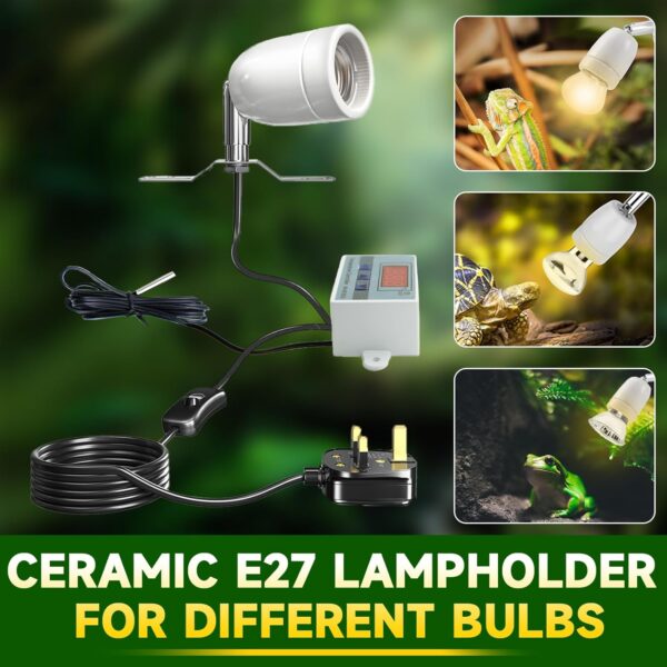 Lamptobe Reptile Ceramic Heat Lamp Holder 200W, Pet Heater Bracket for E27 Bulb with Smart Thermostat for Snake, Turtle, Lizard and Other Reptile - Image 5