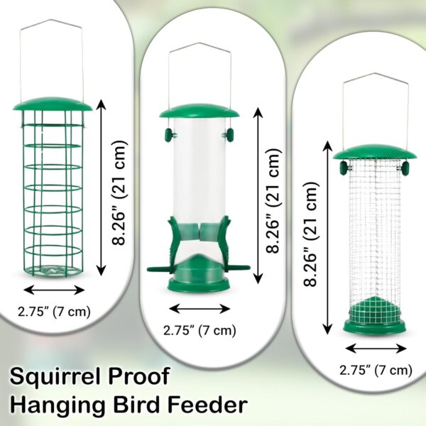 Zentea Bird Feeders - (3 pack) Metal Hanging Station for Small Birds - Crow, Pigeon, Squirrel proof Window, Garden, Backyard Hanging - Wild Bird Feeders for Nuts, Seeds, Fat Balls - Green - Image 2