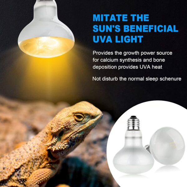 Adiwo Basking Spot Lamp, 2 Pack 100W Reptile Heat Bulb, Tortoise Heat Lamp, Natural Light Basking Bulb Light Heat Lamp for Reptiles, Amphibian, Chicks, Puppies Heating Use (White) - Image 5