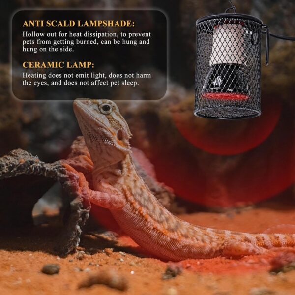 MUALROUS Reptiles Ceramic Heating Lamp with Guard 2 Pcs 100W 50W Terrarium Reptile Heat Bulb E27 Infrared Ceramic Heat Lamp Pet Ceramic Heat Bulb for Reptiles Lizards Tortoise Snakes Chicken - Image 5