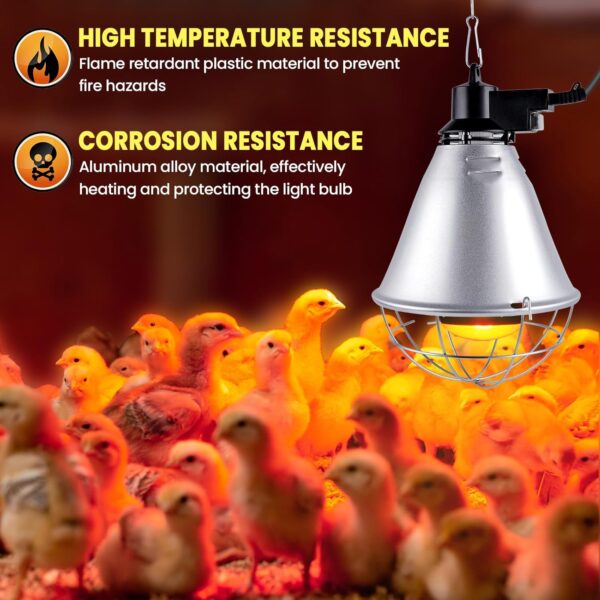BrightArk Poultry Heat Lamp 250W with 2.5M Wire and 2M Hanging Chain, 2 Mode Energy Saving Switch, Livestock Breeding Brooder Lamp, Infrared Heat Lamp for Puppies Chicks Piglets Reptiles (No Bulb) - Image 5