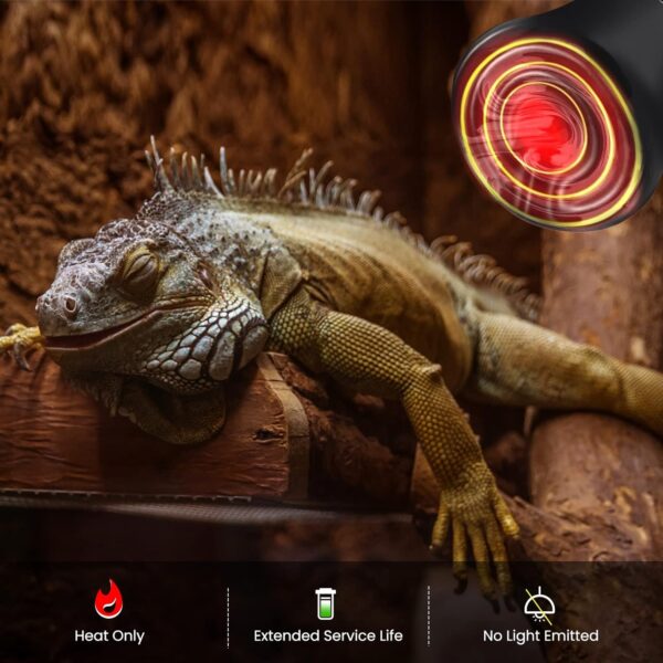 Bonlux 75W Reptile Heat Lamp Bulb,E27 Black Ceramic Heat Bulb,No Light Ceramic Heat Emitter, Ceramic Heat Lamp for Tortoise, Bearded Dragon, Lizard, Chicks, Puppies, Aquarium-2Pack - Image 3