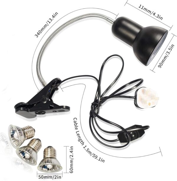 Tortoise Heat Lamp Basking Lamp, 3 Bulb UVA UVB Light Lamp, Heat Spotlight Reptile Light Aquarium Basking Light with Holder for Tortoise Bell Turtle Snake Lizards Terrarium Amphibian, E27 25W 50W - Image 7