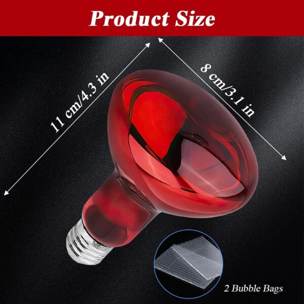 Lotvic 2 Pack 100W Infrared Reptile Heat Lamp Bulb, E27 Basking Spot Lamp, Tortoise Heat Lamp Bulb, Red Reptile Heating Bulb for Amphibian, Tortoise, Spiders, Snakes, Bearded Dragon, Lizard, Chicks - Image 2