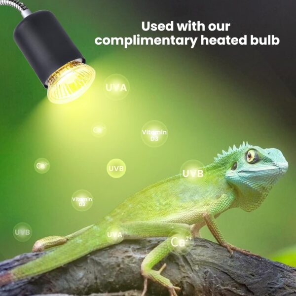 Bonlux Reptile Heat Lamp 25W E27 Basking Lamp for Tortoise Spot Holder Clamp UVA UVB Bulbs 360° Adjustable Metal Gooseneck Hose for Turtles, Snakes, Lizards with 2x25W Heat Spotlight Bulbs - Image 3