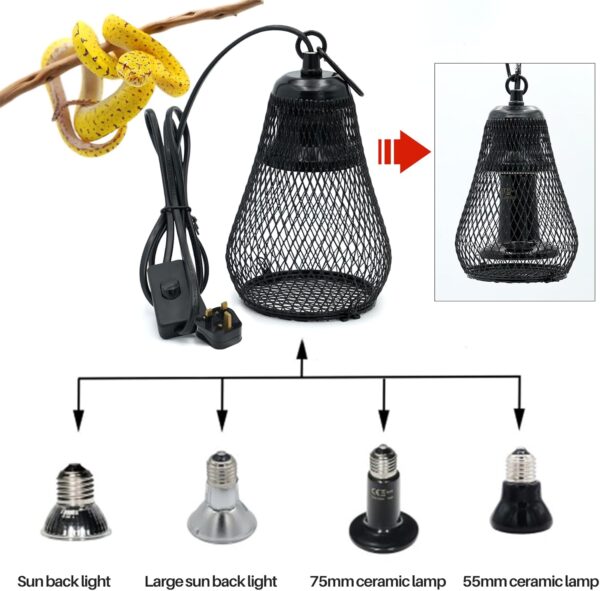 Reptile Heat Lamp Cap,Reptile Anti-Scald Lampshade and Ceramic Heat Emitter Set, Turtle Basking Heater Lamp with Guard for Lizard,Snake, Frogs,Chicken - Image 6