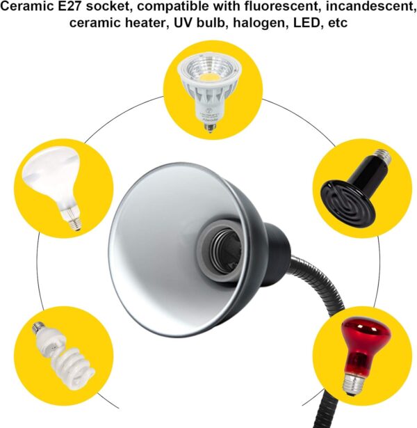 DoRight Tortoise Heat Lamp Basking Lamp, Reptile Basking Clamp Lamp with Holder Heat Spotlight with 2X25W UVA UVB E27 Bulb 360° Rotatable Clamp On Aquarium Heating Light for Turtle, Snake, Lizards - Image 7