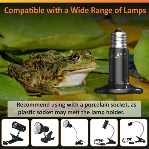 Bonlux 100W Terrarium Reptile Heat Bulb,Ceramic Heat Emitter, No Light E27 Black Ceramic Heat Lamp Pet Ceramic Heat Bulb for Reptiles/Lizards/Tortoise/Snakes/Chicken/Dog, 2 Pack - Image 8
