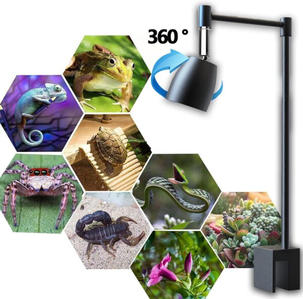 QeeHeng Tortoise Lamp Holder,UVA UVB Light Bracket for Reptiles,360°Rotatable Lamp Metal Stand for Turtle Aquarium Tank Heating Lamps,Suitable for Tortoise,Frog Habitat Terrarium Tank Accessories - Image 4