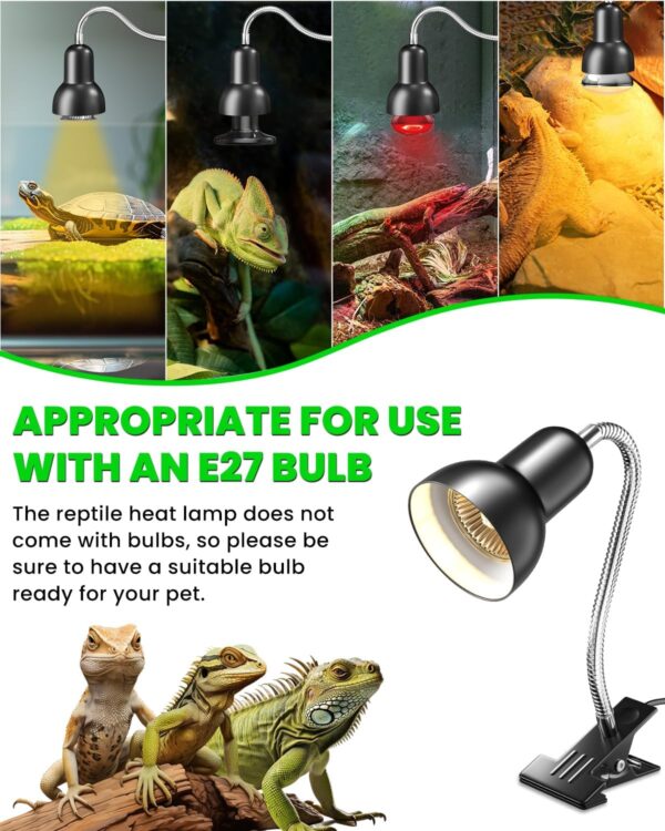 GlowUp Heat Lamp for Tortoise, Reptile Heat Spotlight with Timer, Dimmable Reptile Heat Lamp with Clip, E27 Tortoise Heat Lamp with BS Plug,Vivarium Heat Lamp for Torise, AC220-240V(Without Bulb) - Image 4
