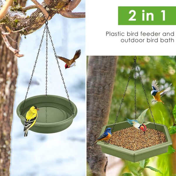 Hanging Bird Bath Bird Feeders, 2 in 1 XL Hanging Bird Feeder & Bird Baths for Outdoors, Wild Bird Feeders Hanging Bird Feeder Tray (Military Green) - Image 2