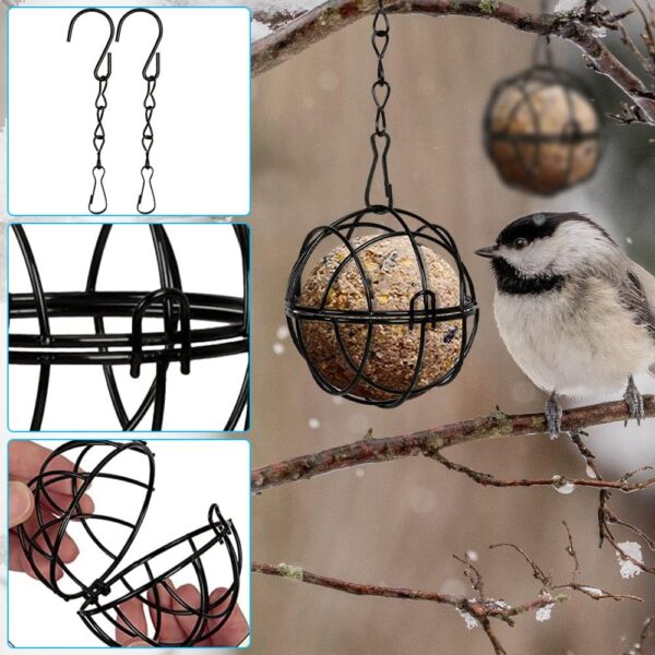 Furado Fat Ball Feeder, 4Pcs Small Hanging Fat Ball Bird Feeder Holder, Hanging Metal Small Bird Feeder for Feeding Outdoor Garden Wildlife Birds, Bird Feeders Hanging Station for Small Wildlife Birds - Image 4