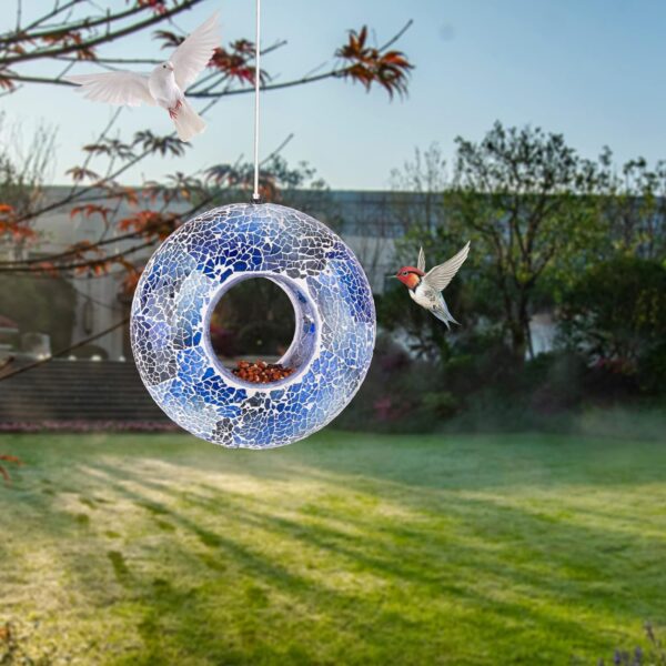 DREAM GARDEN Glass Bird Feeder, Hanging Bird Feeder, Bird Seed Feeders Hanging, Bird Feeders for the Garden Wild Birds, Outdoor Garden Yard Decoration, Blue Circle, 20.3 cm - Image 2
