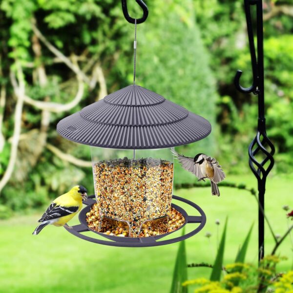 Garden Bird Feeder for Outside, Hanging High-Capacity Wild Bird Feeder, Plastic Garden Bird Seed Feeder, All Weather Rainproof Roof Squirrel Proof BirdsFeeder for Outdoor Yard Garden Decoration - Image 5