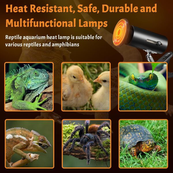 Bonlux Reptile Tortoise Heat Lamp with 100W Terrarium Reptile Heat Bulb E27 Basking Lamp Adjustable Holder with Clip Pet Ceramic Infrared Heat Lamp Bulb for Lizards, Tortoise, Snake, Chicken, Puppies - Image 5