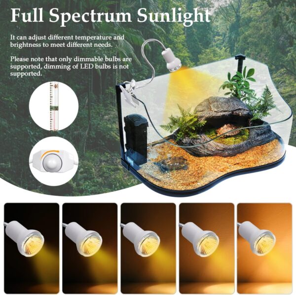 Reptile Heat Lamp, Tortoise Heat Lamps Aquarium Heating Light with Ceramic Spotlight Shade, Basking Light with 360° Rotating Neck Turtle Tank Accessories for Terrarium Puppies Chicks (without bulb) - Image 4
