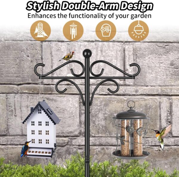 Bird Feeder Pole Stand, 198CM (Approx 2M) Adjustable Garden Hanging Basket Bird Feeding Station Hook, Heavy Duty Outdoor Metal Shepherds Crook for Solar Lights Lantern, Plant Hanger, 1 Pack - Image 4