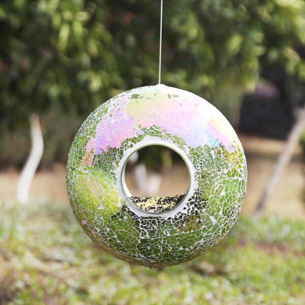 Topadorn Hanging Mosaic Bird Feeder Outdoor Garden Decoration,Green - Image 4