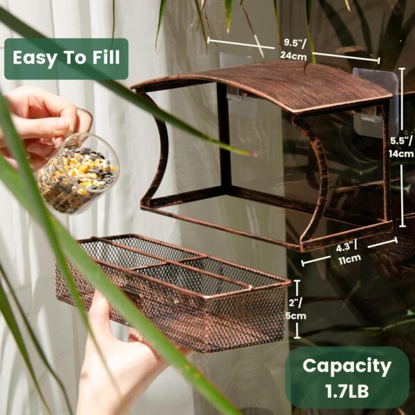 Monjita Window Bird Feeder, Durable Metal Bird Feeder, Window Bird Feeders with Strong Adhesive Sheets ×4, Wild Bird Feeders for Outside, Removable Tray for Easy Cleaning, Perfect Bird Watching Gift - Image 3