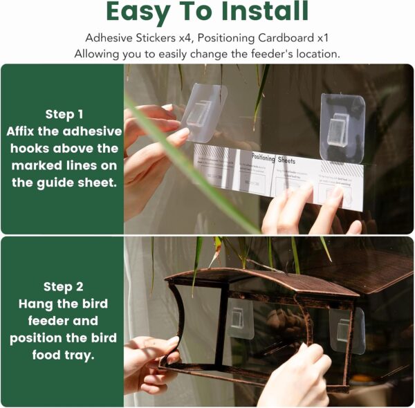 Monjita Window Bird Feeder, Durable Metal Bird Feeder, Window Bird Feeders with Strong Adhesive Sheets ×4, Wild Bird Feeders for Outside, Removable Tray for Easy Cleaning, Perfect Bird Watching Gift - Image 4