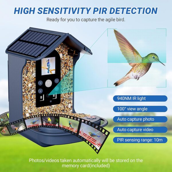 Smart Bird Feeder with Camera, Bozily 1080P HD Bird Feeders Camera Solar Powered, Auto Capture Photo&Video, Bird Camera Waterproof Bird Box Camera, PIR Motion Sense Birds- 32GB TF Card - Image 2