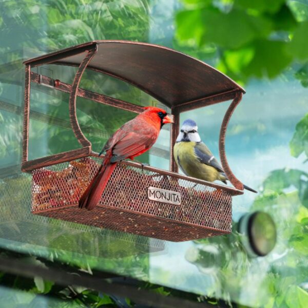 Monjita Window Bird Feeder, Durable Metal Bird Feeder, Window Bird Feeders with Strong Adhesive Sheets ×4, Wild Bird Feeders for Outside, Removable Tray for Easy Cleaning, Perfect Bird Watching Gift - Image 7