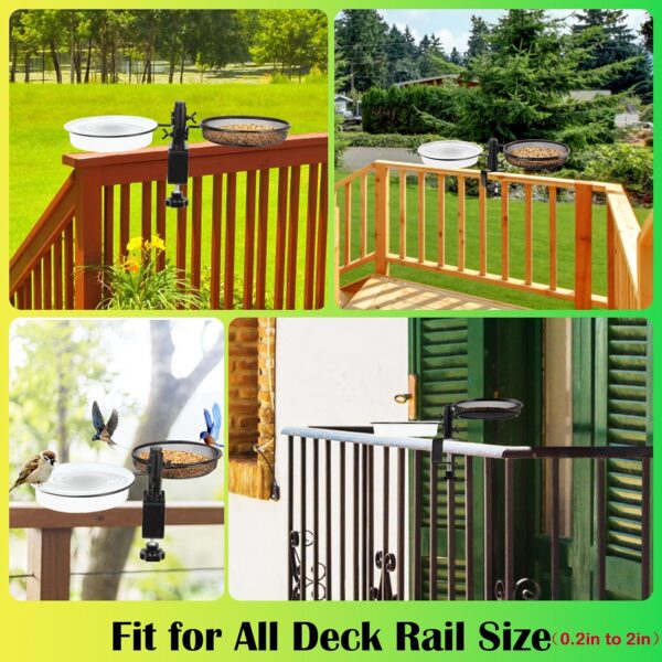 HRAYLTOP Deck Bird Feeders with Metal Mesh Tray and 2 Water Bowls - Detachable Adjustable Heavy Duty Clamp Bracket, Rail Bird Bath Balcony Porch Railing Feeder Perfect for Attracting Birds. - Image 3