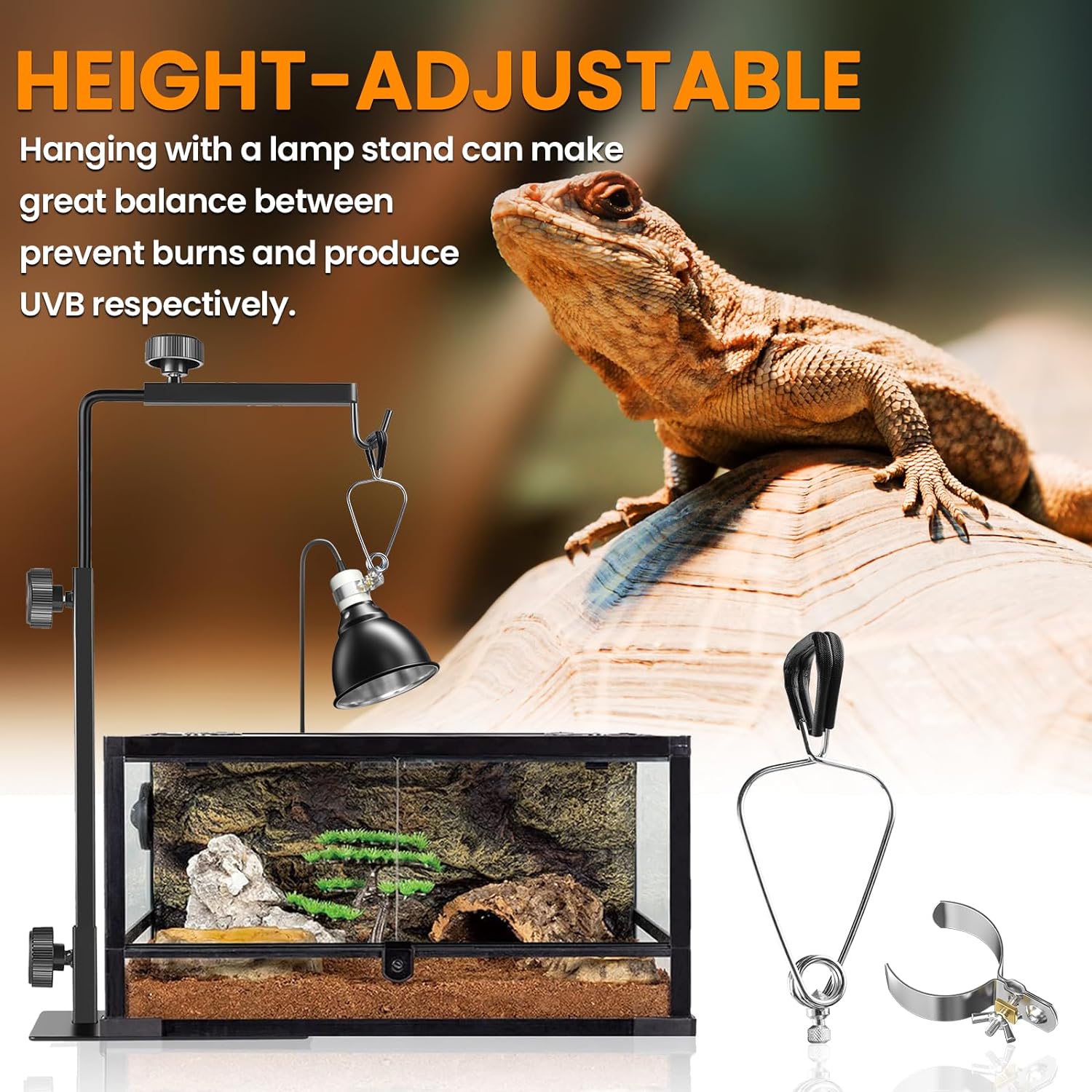 Bonlux Reptile Heat Lamp Holder 200W, Tortoise Heat lamp with Clip and BS Plug for E27 UVA/UVB Bulb, Pet Heat lamp for Reptiles Bearded Dragon,Snake,Chick - Image 6