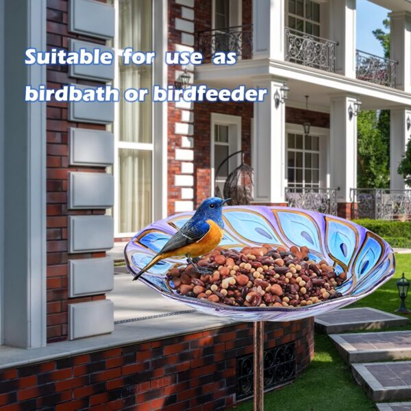 26 Inch Height Glass Bird Baths Birdfeeders with Metal Stake for Garden Lawn Yard Peacock - Image 3