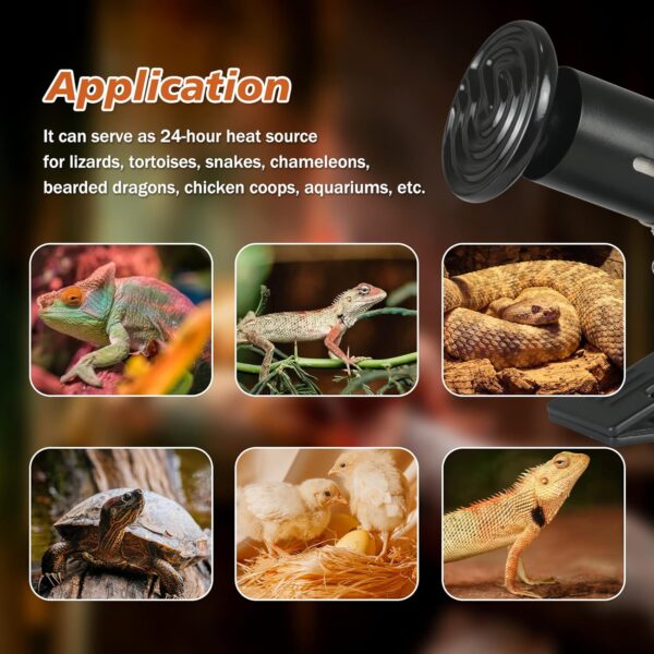 Coospider Reptile Tortoise Heat Lamp with Metal Clamp, 100W Ceramic Heat Bulb Holder, E27 No Light Infrared Basking Lamp for Terrarium/Vivarium/Lizards/Turtle/Snakes/Chicks/Puppies - Image 8