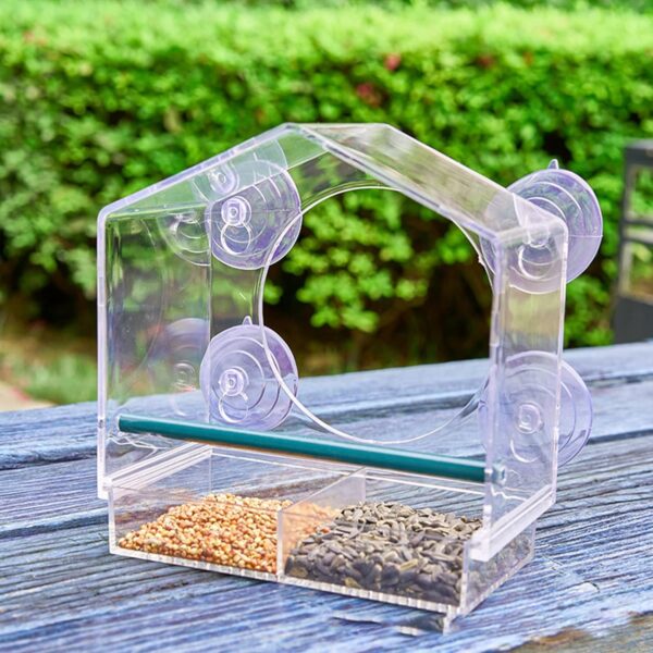 Window Bird Feeder with Drainage Holes Strong Suction Cups Acrylic Clear Wild Bird Feeder House Bird Seed Feeders Windowsill Birdfeeders for Garden Outdoor Backyard Wildlife Little Birds Watching - Image 5