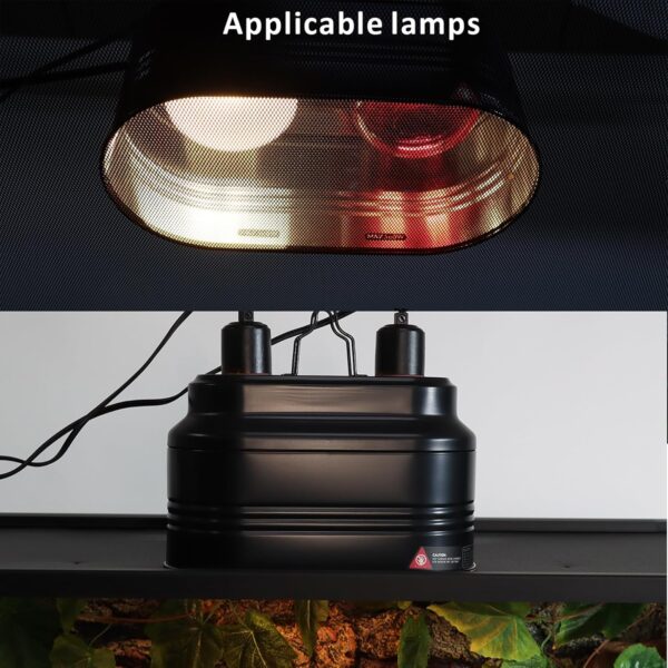 AIICIOO Dual Reptile Light Fixture Deep Dome Lamp Shade for UVB Heating Lamp Double Lamp Cap Combo Kit for Reptiles and Amphibians Montage Clip - Image 7